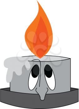 Vector illustration of a sad burning grey candle on white background.
