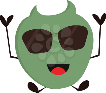 Smiling green monster with sunglasses vector illustration on white background.