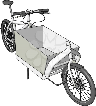 Pattern of bicycle or cycle with trolley or basket in middle of wheels attractive and new design vehicle for travel and transport it also have two wheels two pedals and one seat vector color drawing or illustration