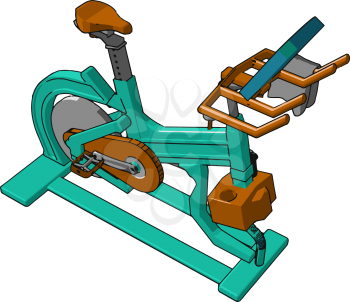 A stationary bicycle it include a saddle pedals and some form of handle bars seat etc it does not have wheels vector color drawing or illustration