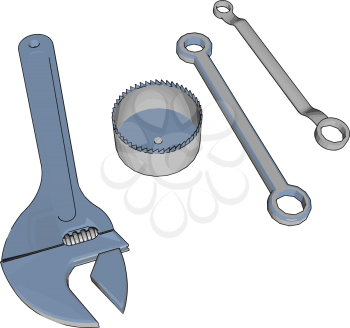 A wrench or spanner is a hand tool used to provide grip and mechanical advantage in applying torque to turn objects- usually rotary fasteners vector color drawing or illustration