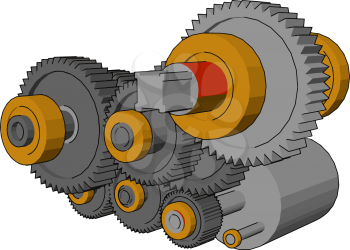A gear bearing is a type of rolling-element bearing similar to an epicyclical gear It is consist of a number of smaller satellite gears which revolve around the centre vector color drawing or illustration