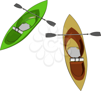 Sea kayaks are used around the world for marine journeys It is river paddler vector color drawing or illustration