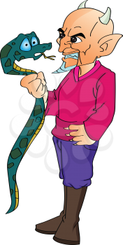 Devil Grabbing a Snake, vector illustration