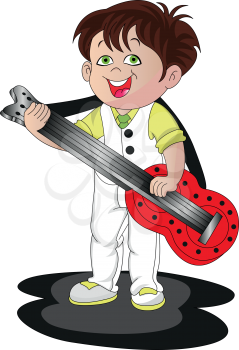 Vector illustration of a smiling man playing a guitar.