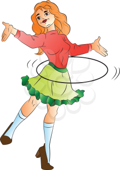 Young Woman Dancing with a Hoola Hoop, vector illustration