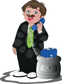 Vector illustration of businessman speaking on telephone.