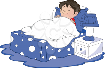 Vector illustration of a boy sleeping in bed.