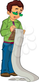 Man Holding a Clipboard with Continuous Printout, illustration