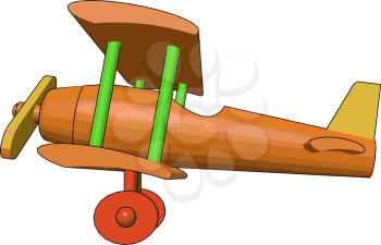 A toy biplane is a fixed-wing aircraft with two main wings stacked one above the other vector color drawing or illustration