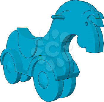 A green colored toy horse has four wheels with which it easily travel a small distance vector color drawing or illustration