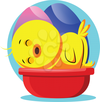 Easter yellow chick sleeping illustrated web vector on white background