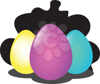Yellow pink and blue Easter eggs illustration web vector on a white background