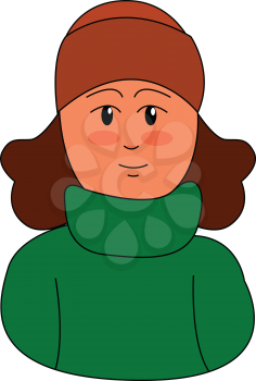 Smiling brown haired girl in green sweater vector illustratyion on white background 
