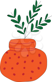 Orange dotted vase with plant inside vector illustration on white background 