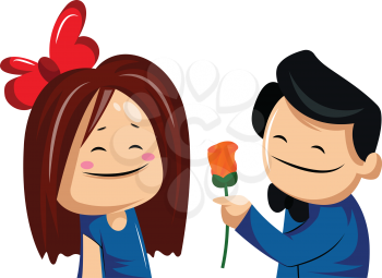 Man giving a rose to a woman vector illustration on white background.