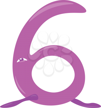 Numerical number six in purple color animal shape vector color drawing or illustration 
