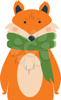 A brown fox is wearing green scarf vector color drawing or illustration 