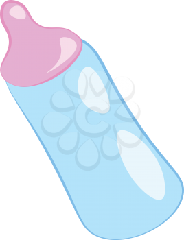 Blue baby feeding bottle with pink nozzle vector color drawing or illustration 