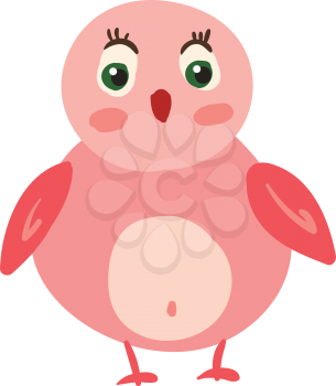 A cute little pink bird with red beak has a surprised look on face vector color drawing or illustration 