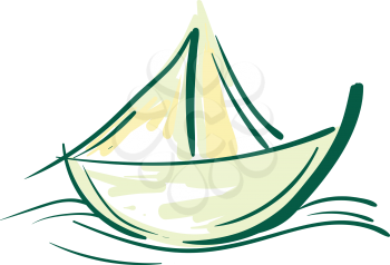 Painting of sailing boat with a green and yellow color vector color drawing or illustration 