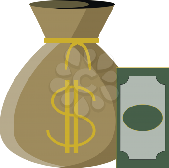 A pouch with dollar sign and green money bills depicting savings vector color drawing or illustration 