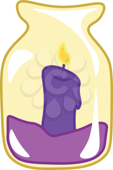 A purple candle is burring inside of a open glass jar vector color drawing or illustration 