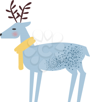 A beautiful blue deer with horns is wearing a yellow neck scarf vector color drawing or illustration 