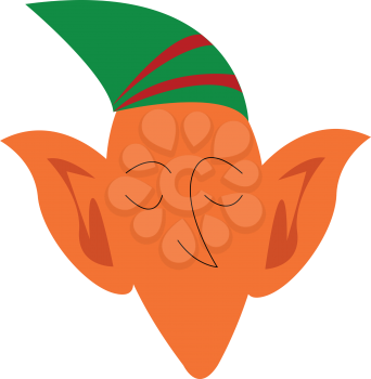 A big ear character of elf is wearing a green and red hat vector color drawing or illustration 