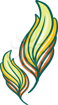 Drawing of two colorful feather in yellow and green color vector color drawing or illustration 
