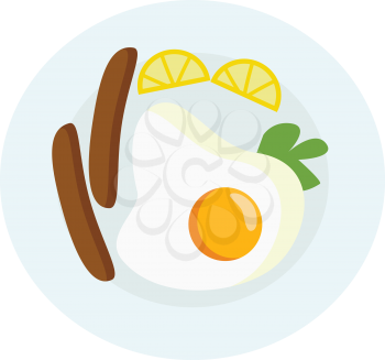 A yummy breakfast platter with sunny side up egg sausages greens and some fruits vector color drawing or illustration 