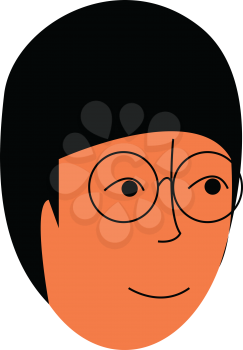 A nerdy girl's portrait with round eye glasses and black hair vector color drawing or illustration 