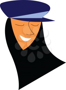 Clipart of a long haired girl wearing a smart blue cap vector color drawing or illustration 