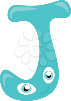 Alphabet J in blue color fish shape figurine vector color drawing or illustration 