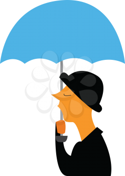 A person in black dress is walking with an umbrella in hand vector color drawing or illustration 
