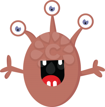 Happy 3 eyed monster with open mouth illustration vector on white background