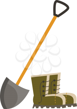 Spade and boots garden tools color vector on white background