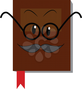 Brown book with mustache and glasses illustration print vector on white background
