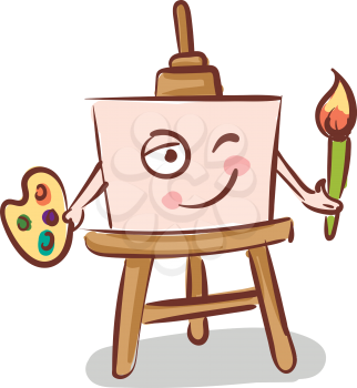 Canvas holding a brush on easel illustration color vector on white background