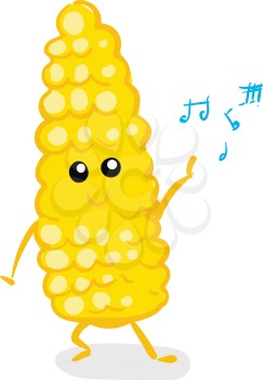 Vector illustration on white background of a a dancing yellow happy corn 