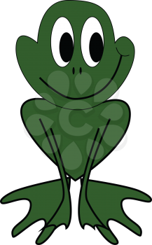 Smiling green frog sitting vector illustration on white background 