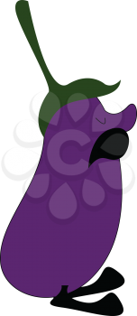 Cartoon eggplant with mustache vector illustration on white background