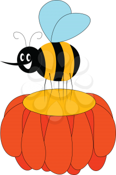 Happy bee on the orang flower vector illustration on white background