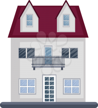 Cartoon white building with red roof vector illustartion on white background