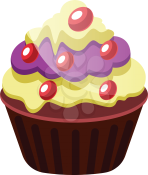 Chocolate cupcake with yellow and purple icings illustration vector on white background