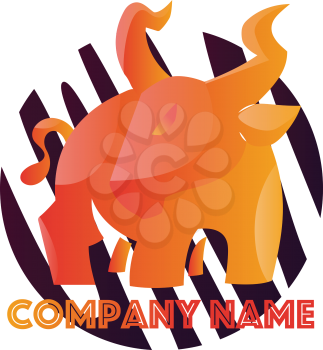 Orange angry bull in front of purple and white circle vector logo design on a white background