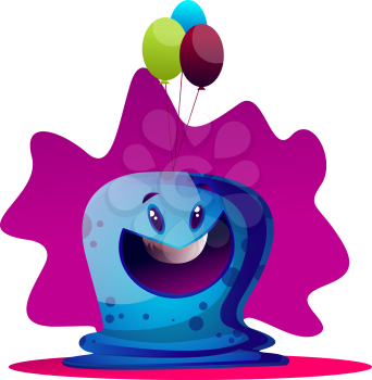 Happy blue monster with ballons vector illustartion on white background