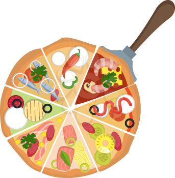 Different kinds of pizza illustration vector on white background