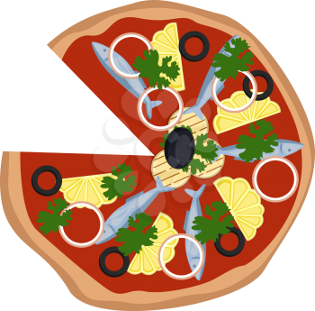 Pizza with sardinelemon and grilled veggie illustration vector on white background