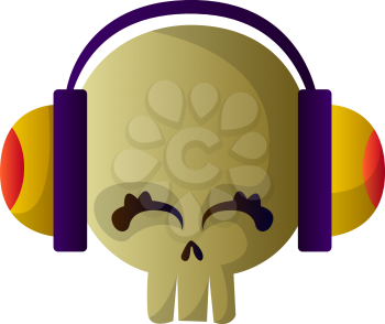 Cute caroon skull with headphones vector illustartion on white background